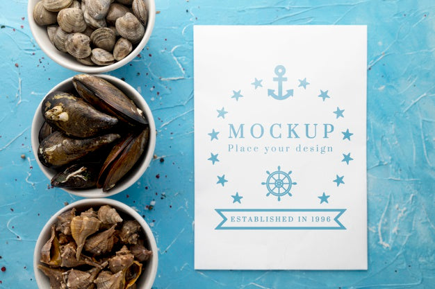 Top View Of Bowls With Different Seafood Psd