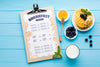 Top View Of Breakfast Food With Blueberries And Waffles Psd