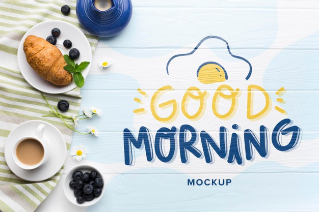 Top View Of Breakfast Food With Croissant And Coffee Psd