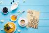 Top View Of Breakfast Food With Waffles And Coffee Psd