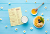 Top View Of Breakfast Food With Waffles And Milk Psd
