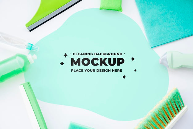 Top View Of Brush With Cleaning Products Psd