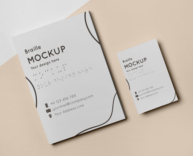 Top View Of Business Card Design With Braille Writing Psd