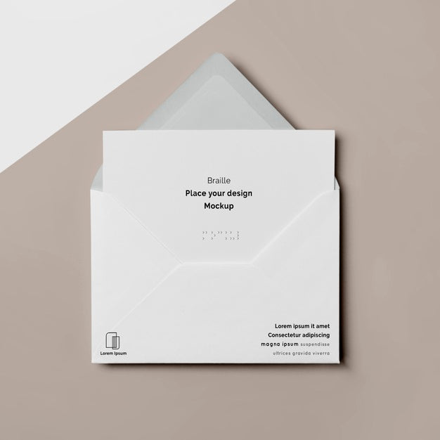 Top View Of Business Card With Braille In Envelope Psd