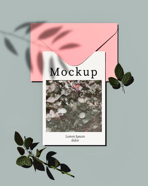 Top View Of Card With Envelope And Leaves Psd