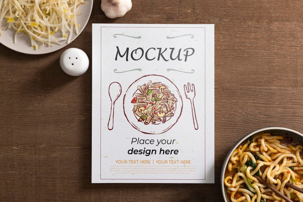 Top View Of Card With Noodles And Sprouts Psd