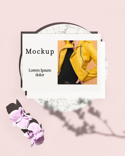 Top View Of Card With Photo And Flowers Psd