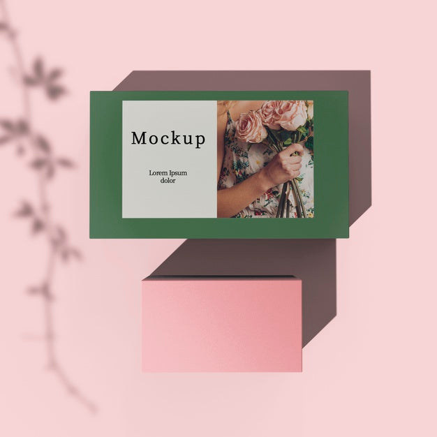 Top View Of Card With Photo On Box Psd