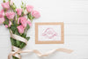 Top View Of Card With Pink Roses Psd