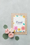 Top View Of Card With Spring Roses And Leaves Psd