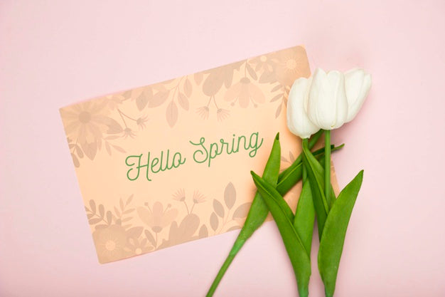 Top View Of Card With Spring Tulips Psd