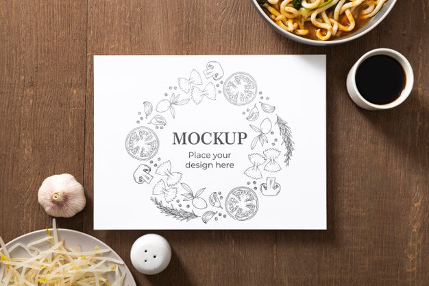 Top View Of Card With Sprouts And Noodles Psd