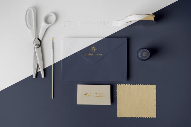 Top View Of Carnival Invitation In Envelope With Scissors And Tape Psd