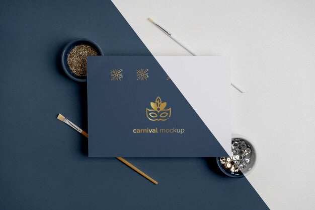 Top View Of Carnival Invitation With Beads And Brushes Psd