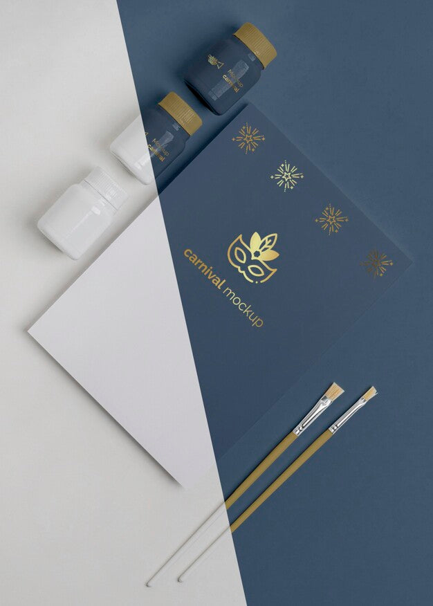 Top View Of Carnival Invitation With Paint And Brushes Psd