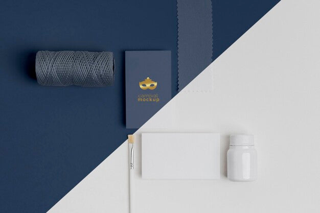 Top View Of Carnival Invitation With Paint Brush And Thread Psd