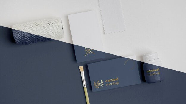 Top View Of Carnival Invitation With Thread And Paint Brush Psd