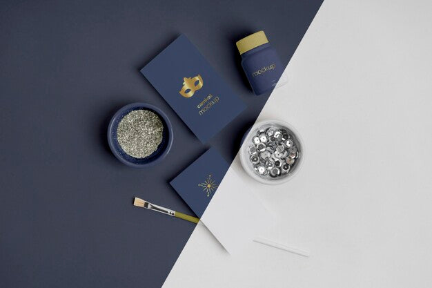 Top View Of Carnival Invitations With Beads And Paint Brush Psd