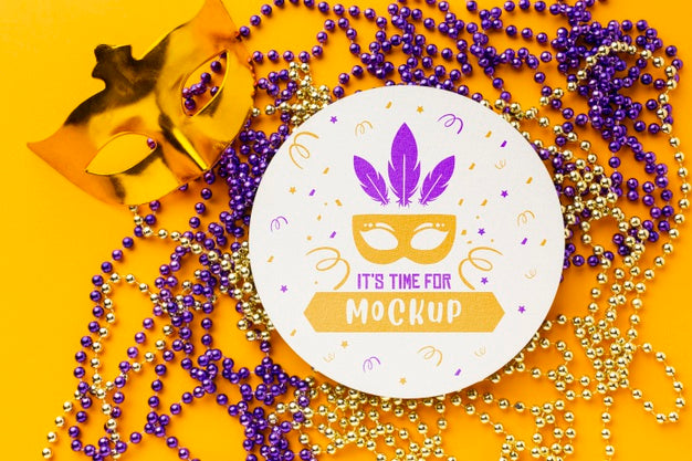 Top View Of Carnival Mask And Beads Psd