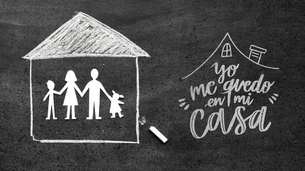 Top View Of Chalk House With Family Psd