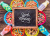 Top View Of Chalkboard And Cereal Bowls On Wooden Table Psd