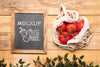Top View Of Chalkboard And Tomatoes In Reusable Bag Psd