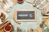 Top View Of Chalkboard And Zero Waste Wooden Items Psd