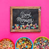 Top View Of Chalkboard Mock-Up And Cereal Bowls Psd