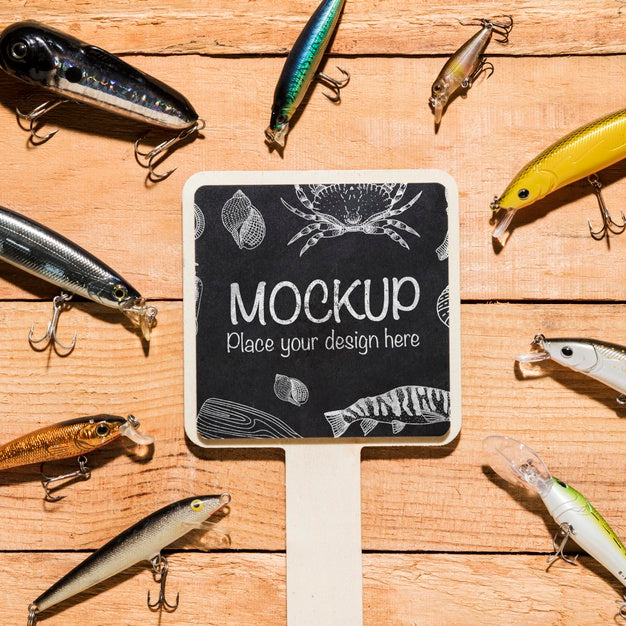 Top View Of Chalkboard With Fishing Bait Psd