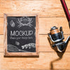 Top View Of Chalkboard With Fishing Rod Psd