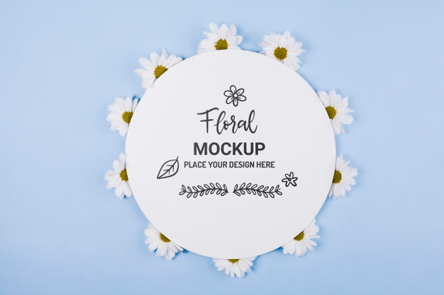 Top View Of Chamomile Flowers With Circle Mock-Up Psd