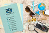 Top View Of Checklist With Sunglasses And Globe For Traveling Psd