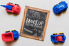 Top View Of Children Toy Cars With Chalkboard Psd
