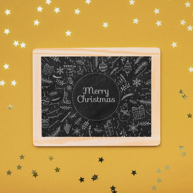 Top View Of Christmas Concept Chalkboard Psd