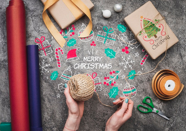 Top View Of Christmas Conept Gits Mock-Up Psd