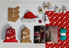 Top View Of Christmas Scene Creator Mock-Up On Wooden Table Psd