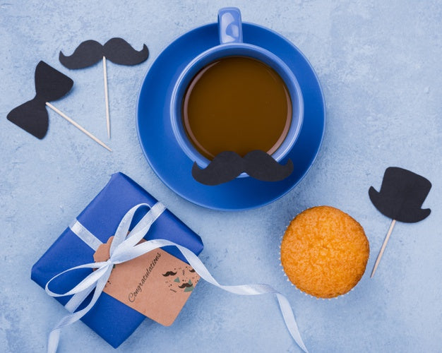 Top View Of Coffee And Gift For Fathers Day Psd