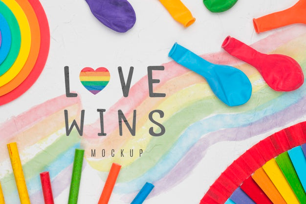 Top View Of Colorful Balloons And Rainbow Colors Psd