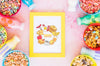 Top View Of Colorful Cereals And Frame On Plain Background Psd