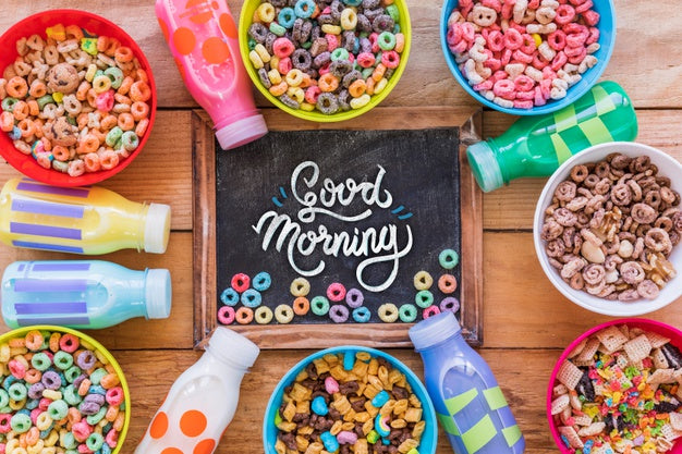 Top View Of Colorful Cereals On Wooden Table Psd