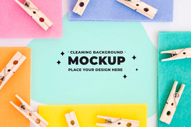 Top View Of Colorful Clothing Pins Psd