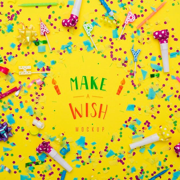 Top View Of Confetti With Happy Birthday Candles For Anniversary Psd