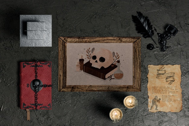 Top View Of Creepy Halloween Concept Psd