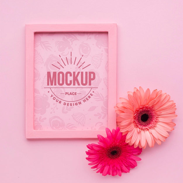 Top View Of Daisies With Frame Mock-Up Psd