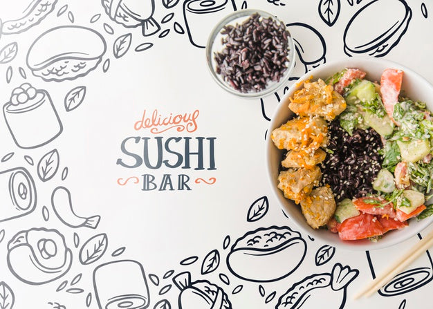 Top View Of Delicious Asian Food In A Bowl Psd