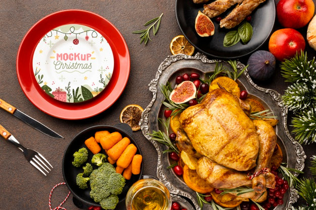 Top View Of Delicious Christmas Food Mock-Up Psd