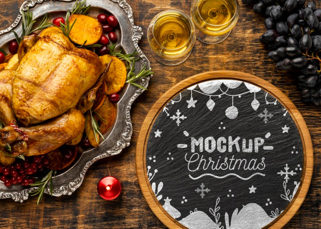 Top View Of Delicious Christmas Food Mock-Up Psd