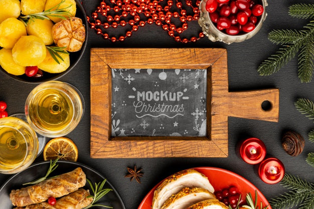 Top View Of Delicious Christmas Food Mock-Up Psd
