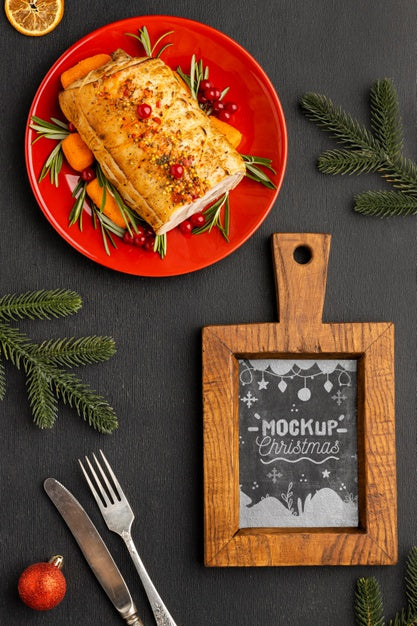 Top View Of Delicious Christmas Food Mock-Up Psd