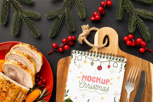 Top View Of Delicious Christmas Food Mock-Up Psd
